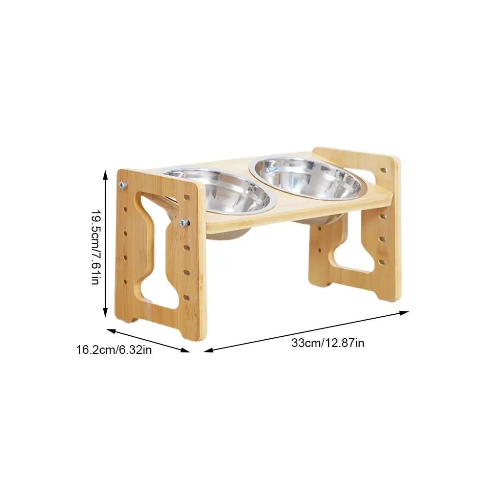 Elevated Dog Feeder Bowls Adjustable Raised Stand Wood Bowl Water Pet Cat Accessories Double Stainless Food Dog Steel D0H5
