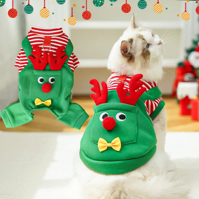 Dog Christmas Pajamas, Funny Elf Costume for Small Dogs, Soft Pet Costumes Xmas Warm Puppy Winter Clothes, Holiday Dog Supplies