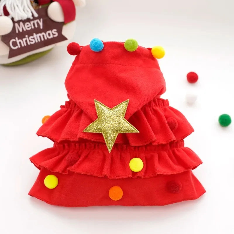 Pet Christmas Cosplay Costume For Dogs Cats Cute Christmas Tree Hooded Cape Dress Up