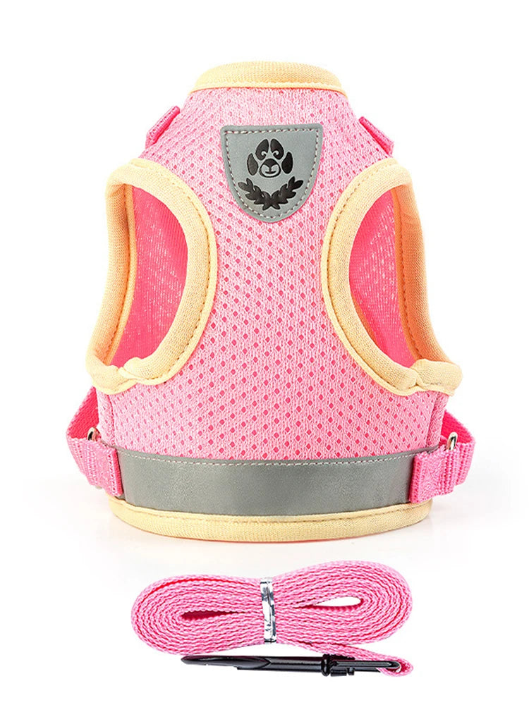 Puppy Harness and Leash Set Breathable Summer Mesh Dog Harness Vest Reflective Pet Cat Chest Straps Chihuahua Yorkies Harness