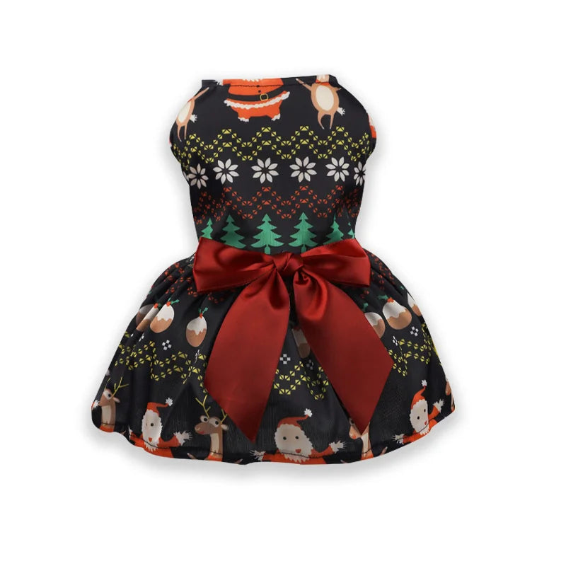 Pet Christmas Clothes Dog Dress Xmas Dress Waistband Bow Decoration Holiday Dresses Puppy Skirt Comfortable Pet Supplies
