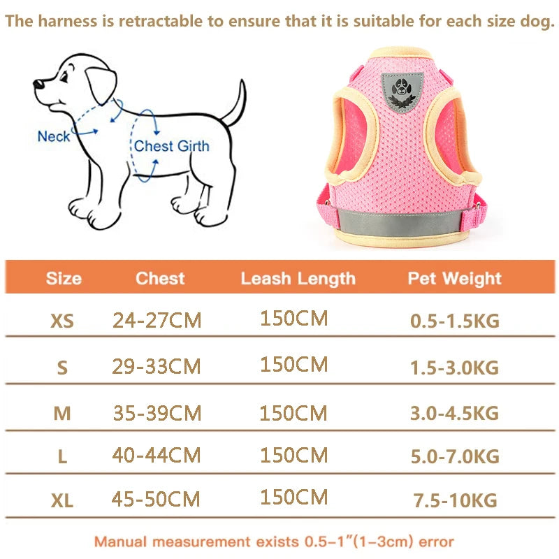Puppy Harness and Leash Set Breathable Summer Mesh Dog Harness Vest Reflective Pet Cat Chest Straps Chihuahua Yorkies Harness