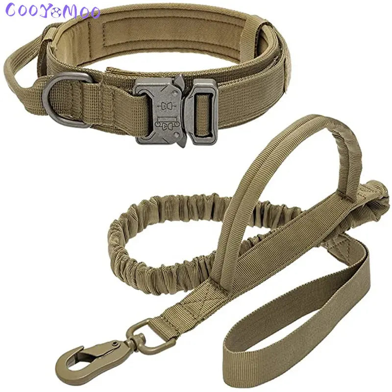 Durable Tactical Dog Collar and Leash Adjustable Military Pet Collar Leash Medium Large Dog German Shepherd Training Accessories