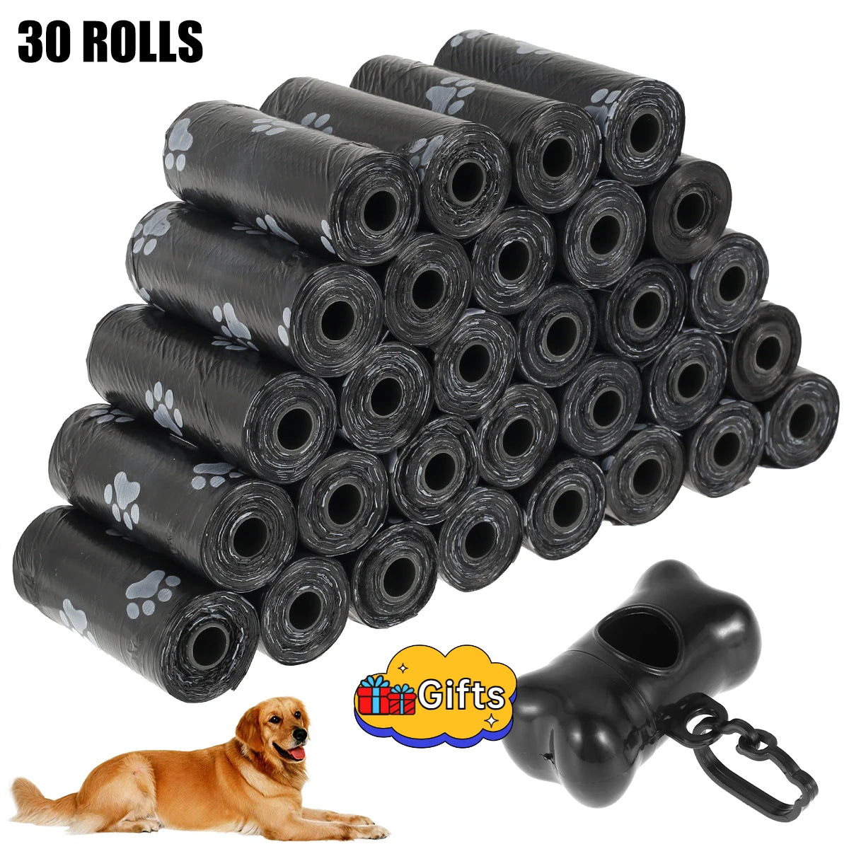 10/30/50Roll Dog Poop Disposable Pet Waste Bags Dog  Design Pet Poop Clean Pick Up Bone Bag Dispenser Tools