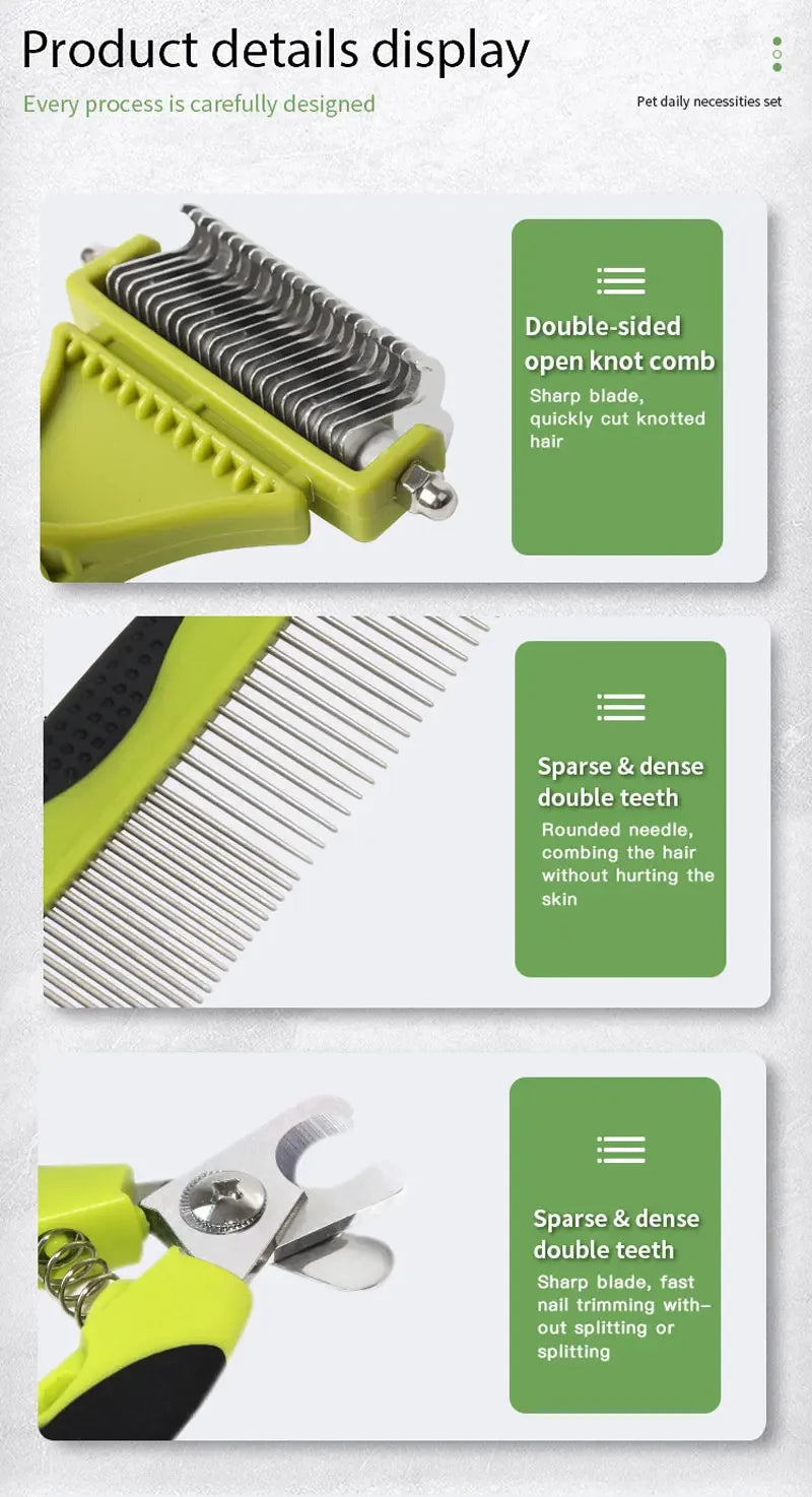 Professional Dog Brush Grooming Set for Dogs & Cats Grooming Set 6 Pieces Cat massage Brush, Dematting Brush, Undercoat Brush