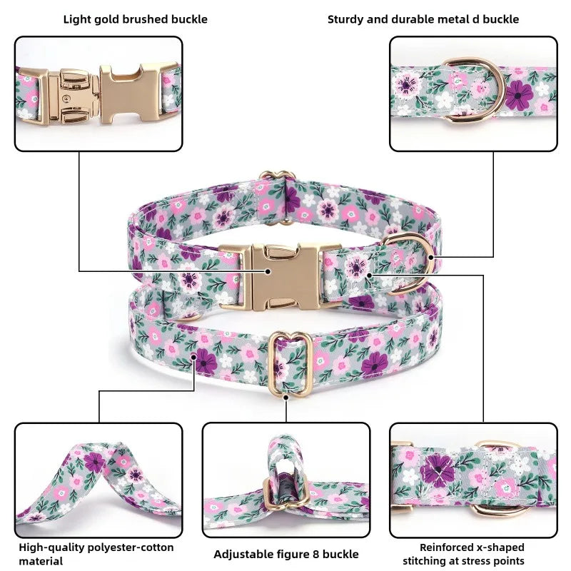 1PC Adjustable Dog Collar New Fashion Design Floral Striped Pet Supplies Leash Dog Two Body Type Gift Home Furnishings