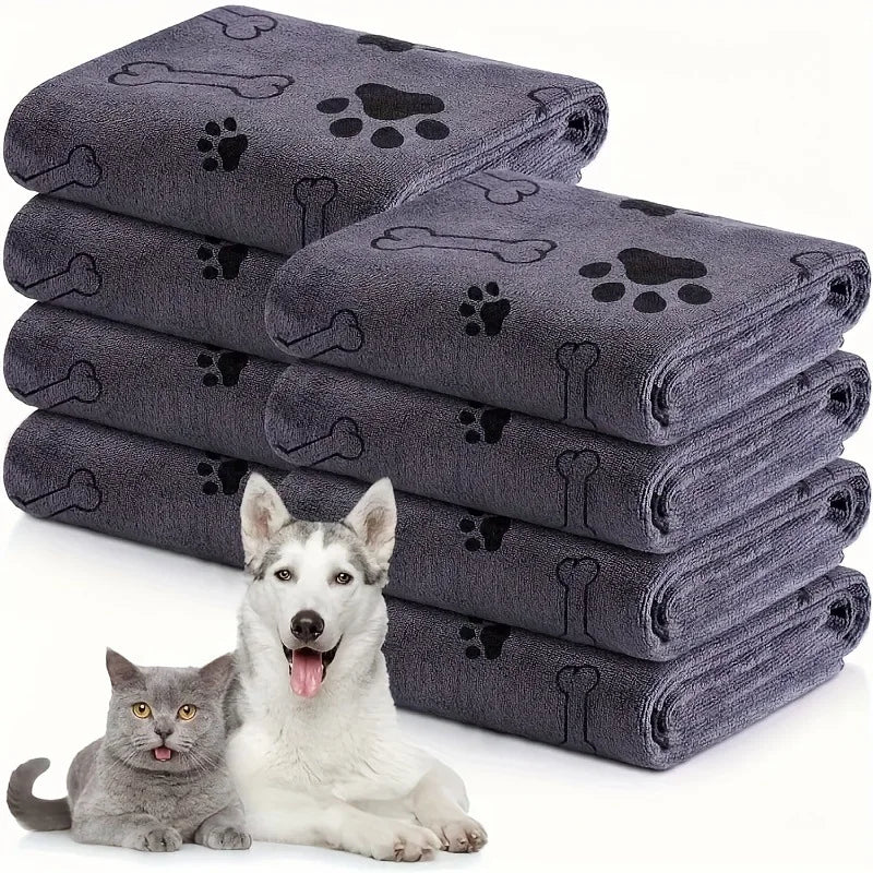 Quick-Dry Pet Towels for Medium Dogs - Soft, Absorbent Polyester with Fun Paw Print Design, Ideal for Bathing and Grooming