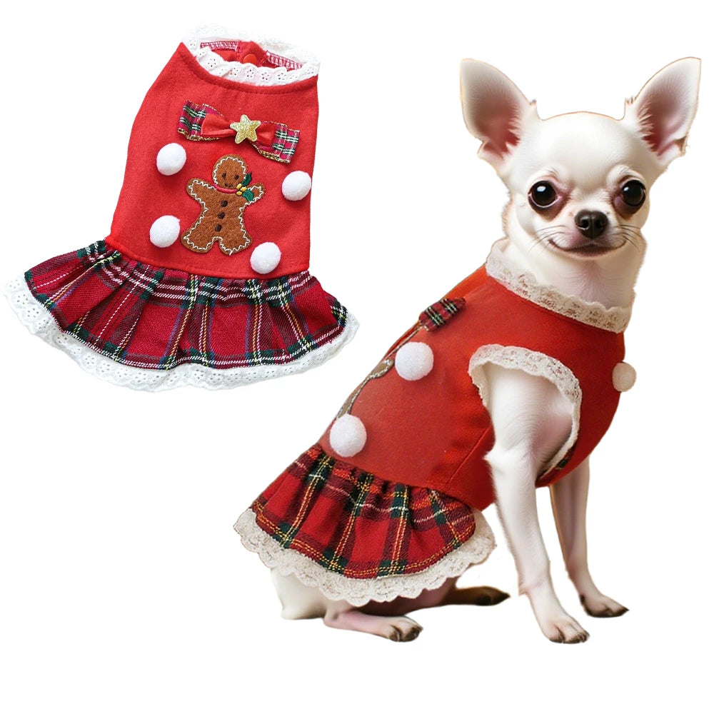 Christmas Dog Outfit, Red Puppy Dress for Small Girl