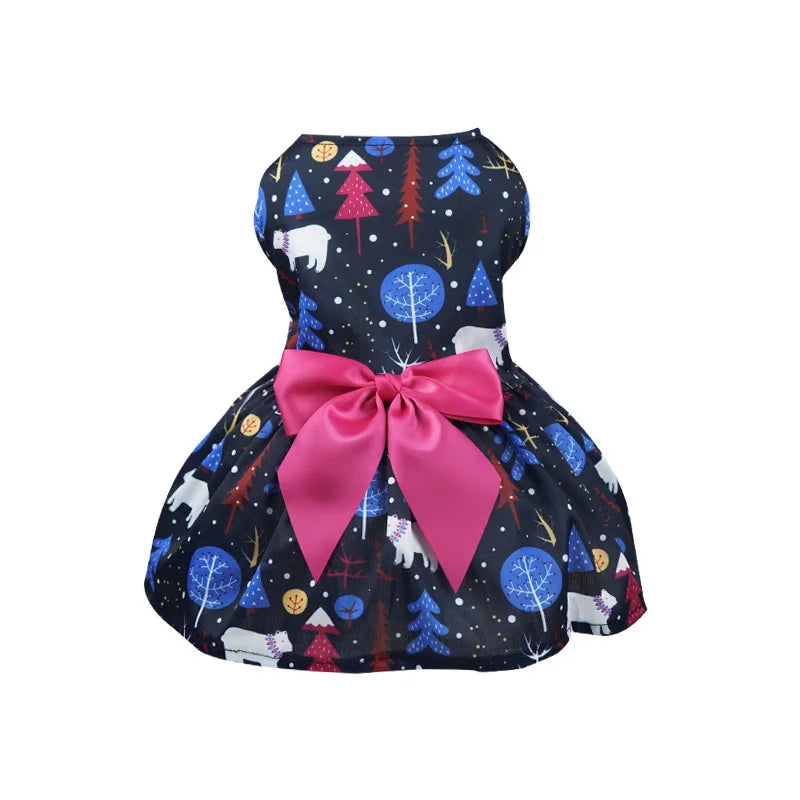 Pet Christmas Clothes Dog Dress Xmas Dress Waistband Bow Decoration Holiday Dresses Puppy Skirt Comfortable Pet Supplies
