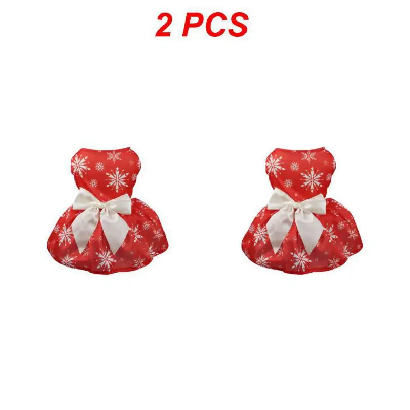 Pet Christmas Clothes Dog Dress Xmas Dress Waistband Bow Decoration Holiday Dresses Puppy Skirt Comfortable Pet Supplies