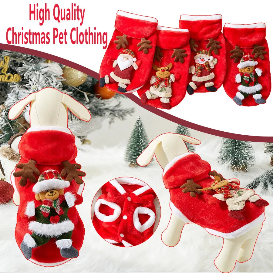 4 Patterns Red Christmas Pet Costume, Soft Fabric Material, Durable Design, S/M/L/XL, Suitable for small and medium-sized dogs