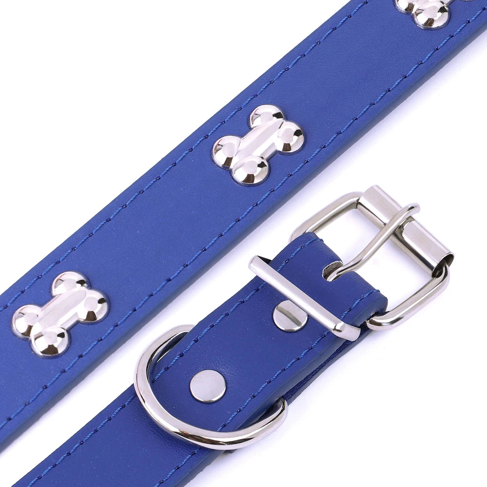Adjustable Dog Collar Soft Leather Puppy Cat Collars Necklace Cute Bone Accessories For Small Medium Dogs Cats Chihuahua Pitbull