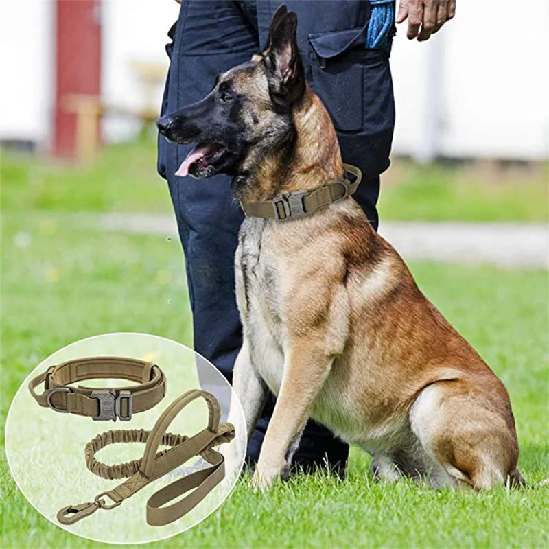 Durable Tactical Dog Collar and Leash Adjustable Military Pet Collar Leash Medium Large Dog German Shepherd Training Accessories