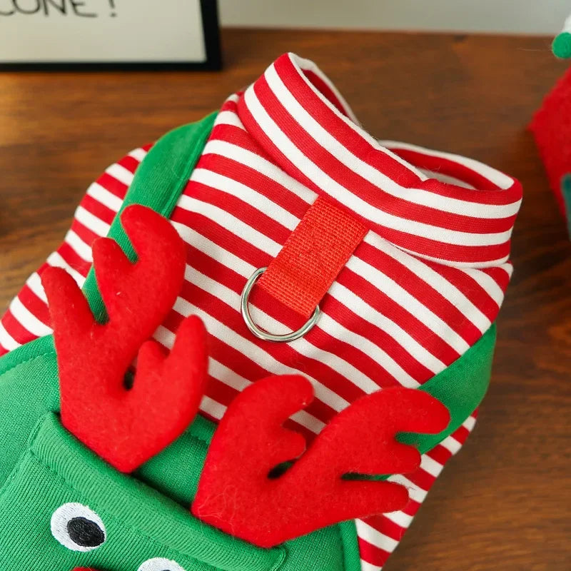 Dog Christmas Pajamas, Funny Elf Costume for Small Dogs, Soft Pet Costumes Xmas Warm Puppy Winter Clothes, Holiday Dog Supplies