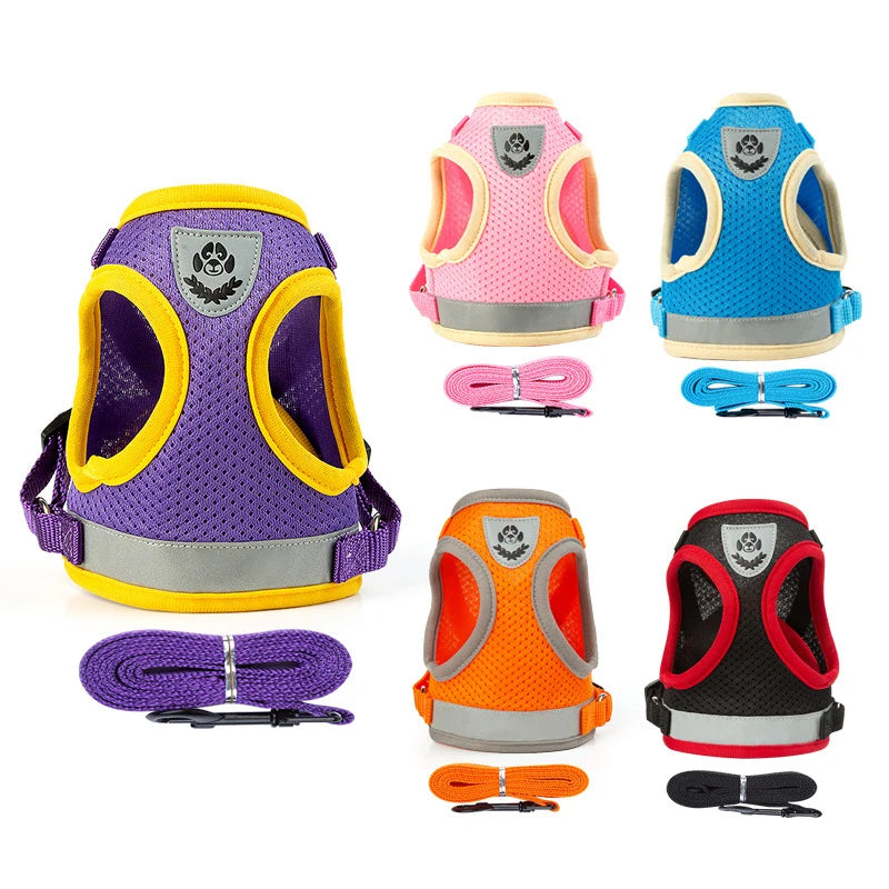 Puppy Harness and Leash Set Breathable Summer Mesh Dog Harness Vest Reflective Pet Cat Chest Straps Chihuahua Yorkies Harness