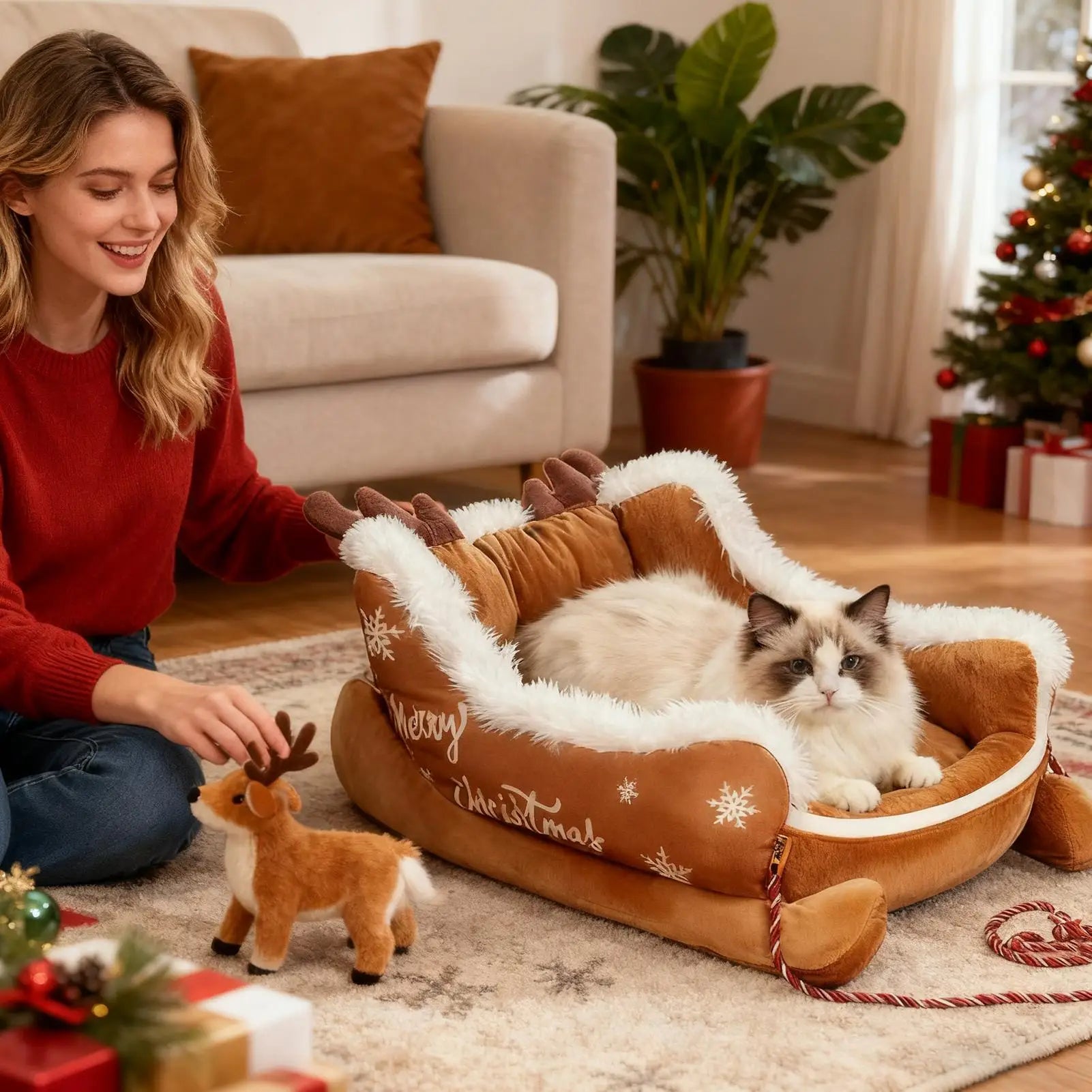 Christmas Dog Bed Christmas Washable Bed With Pull Rope For Pet Indoor
