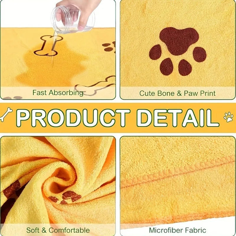 Quick-Dry Pet Towels for Medium Dogs - Soft, Absorbent Polyester with Fun Paw Print Design, Ideal for Bathing and Grooming