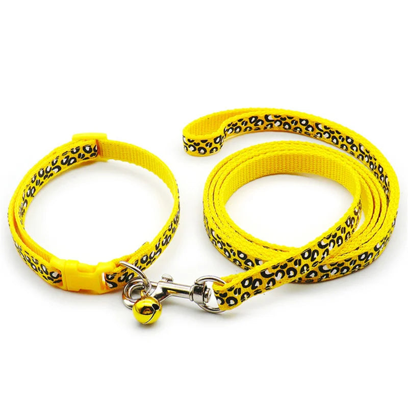 New Pet Leash and Collar Set Dog Chain with Cute Leopard Print Small Cat and Dogs Collar Out Walk Dog Leash Vest Pet Supplies
