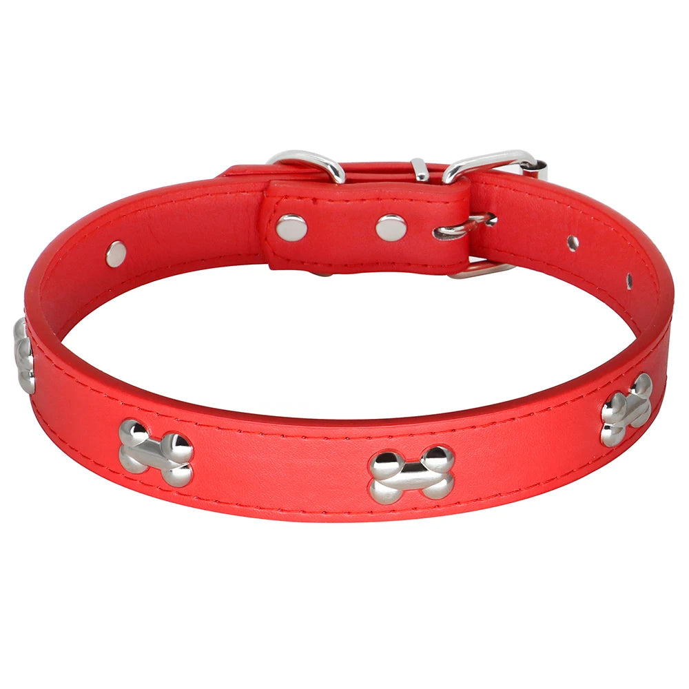 Adjustable Dog Collar Soft Leather Puppy Cat Collars Necklace Cute Bone Accessories For Small Medium Dogs Cats Chihuahua Pitbull
