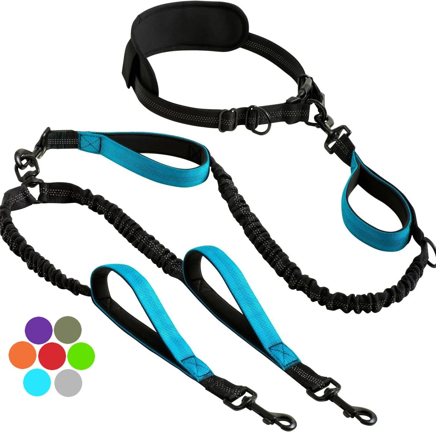 Hands Free Double Dog Leash – Dual Leash for Medium and Large Breeds – Lead for 2 Dogs with Padded Handles,Reflective Stitches