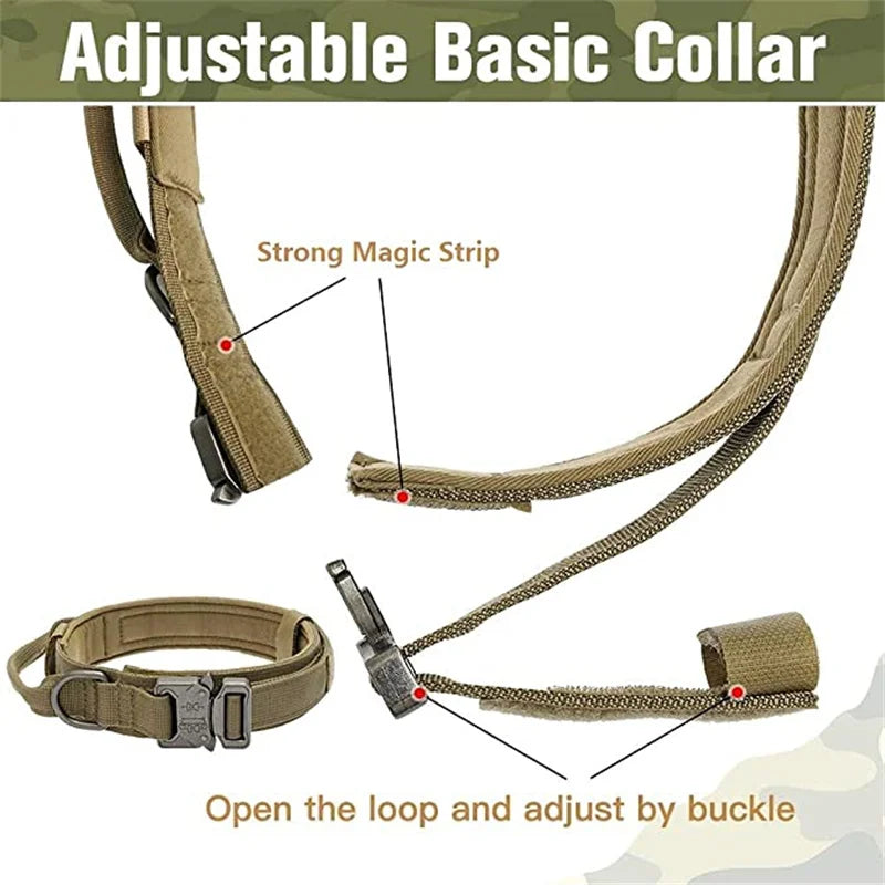 Durable Tactical Dog Collar and Leash Adjustable Military Pet Collar Leash Medium Large Dog German Shepherd Training Accessories