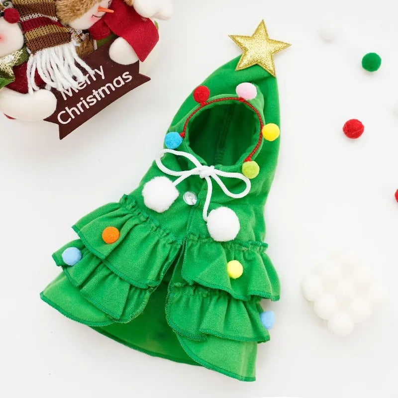 Pet Christmas Cosplay Costume For Dogs Cats Cute Christmas Tree Hooded Cape Dress Up
