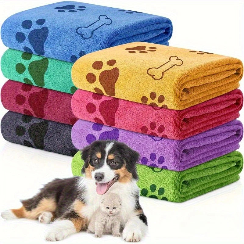 Quick-Dry Pet Towels for Medium Dogs - Soft, Absorbent Polyester with Fun Paw Print Design, Ideal for Bathing and Grooming