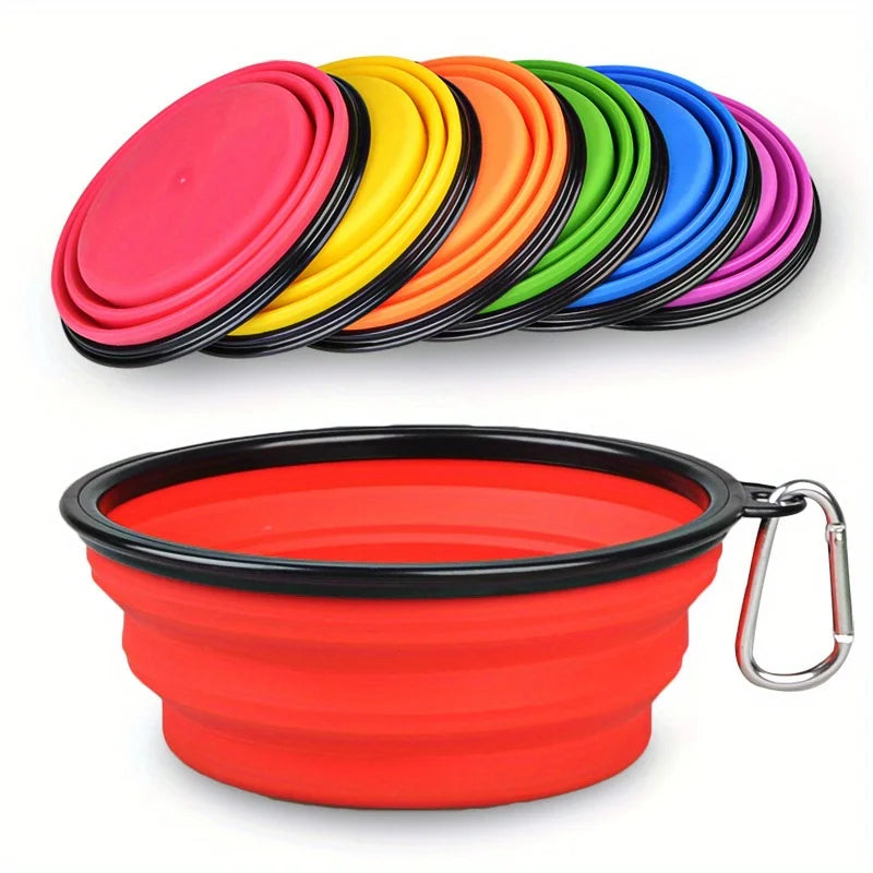 Dog Folding Bowl Portable Dog Travel Bowl Dog Food Water Bowl for Outdoor Walking Silicone Dog Food Water Bowl with Bowl Lip