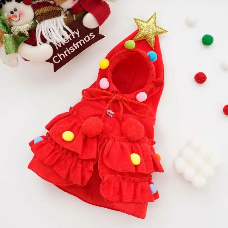 Pet Christmas Cosplay Costume For Dogs Cats Cute Christmas Tree Hooded Cape Dress Up