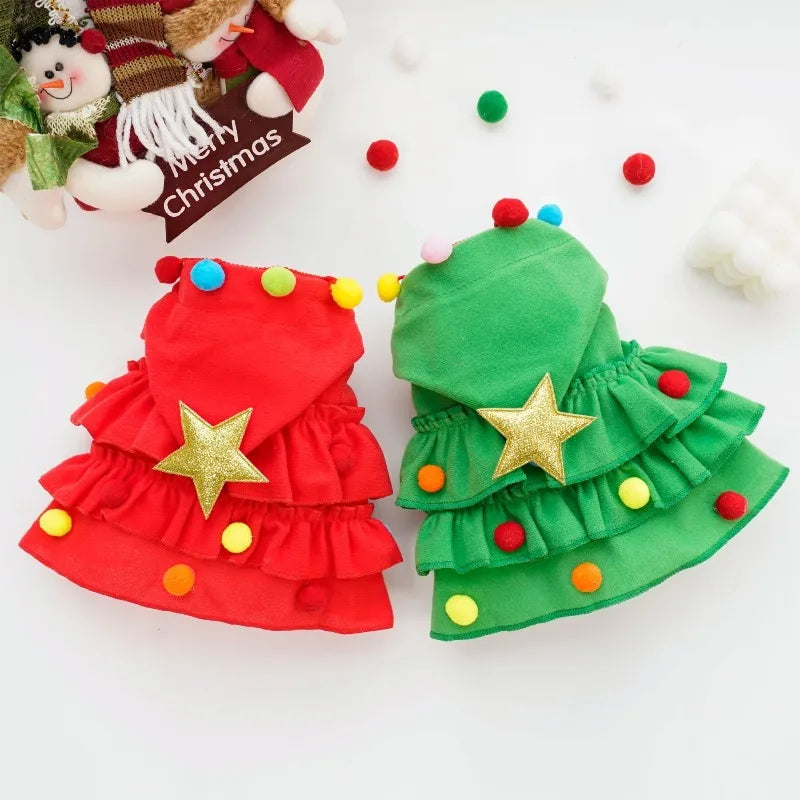 Pet Christmas Cosplay Costume For Dogs Cats Cute Christmas Tree Hooded Cape Dress Up
