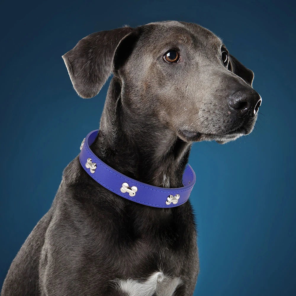 Adjustable Dog Collar Soft Leather Puppy Cat Collars Necklace Cute Bone Accessories For Small Medium Dogs Cats Chihuahua Pitbull