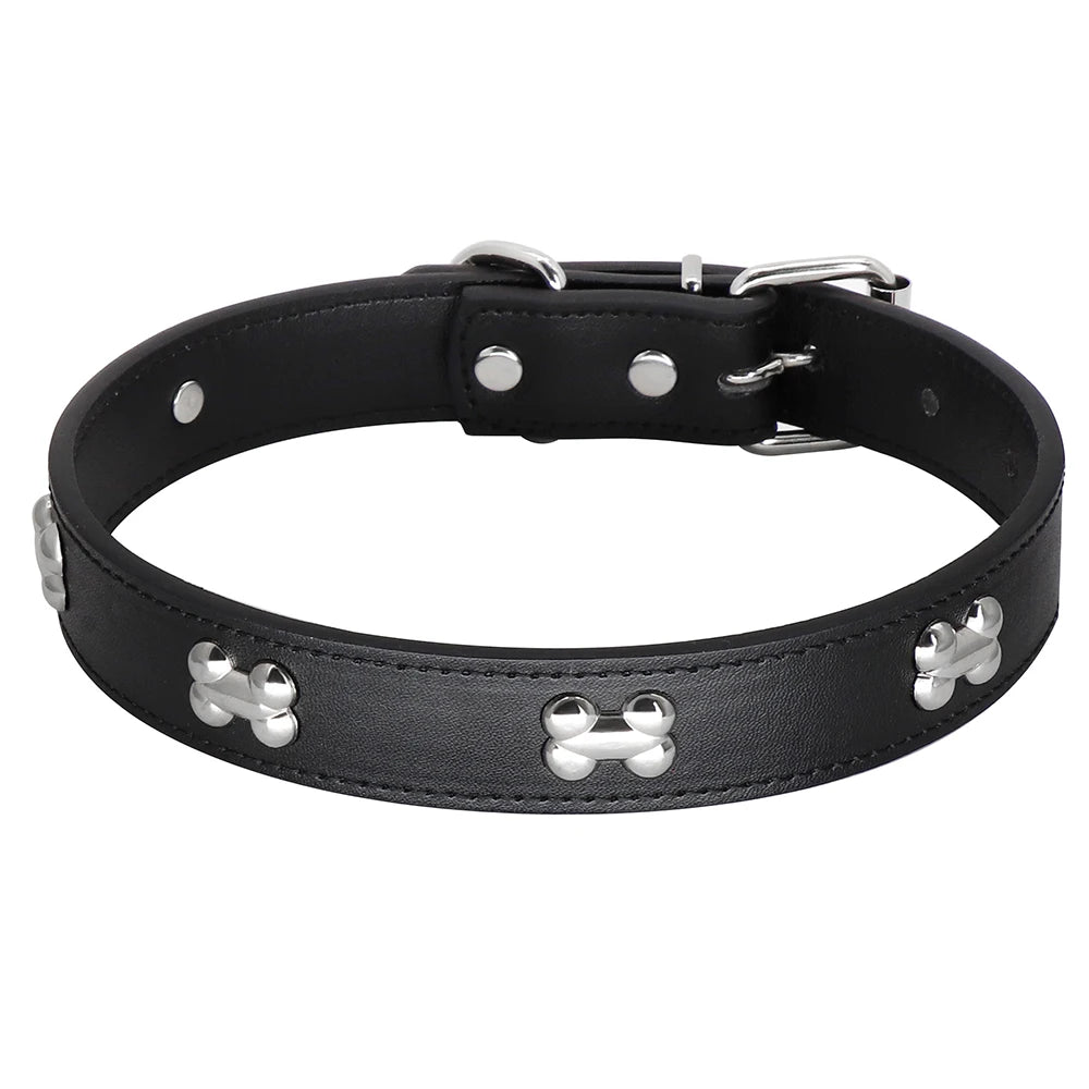 Adjustable Dog Collar Soft Leather Puppy Cat Collars Necklace Cute Bone Accessories For Small Medium Dogs Cats Chihuahua Pitbull