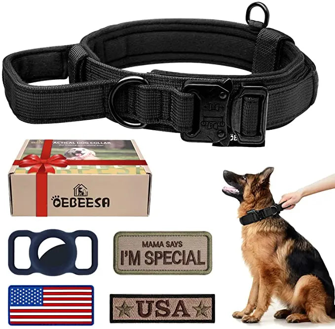 Durable Tactical Dog Collar and Leash Adjustable Military Pet Collar Leash Medium Large Dog German Shepherd Training Accessories
