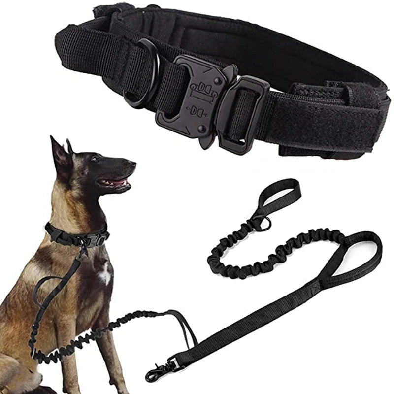 Durable Tactical Dog Collar and Leash Adjustable Military Pet Collar Leash Medium Large Dog German Shepherd Training Accessories