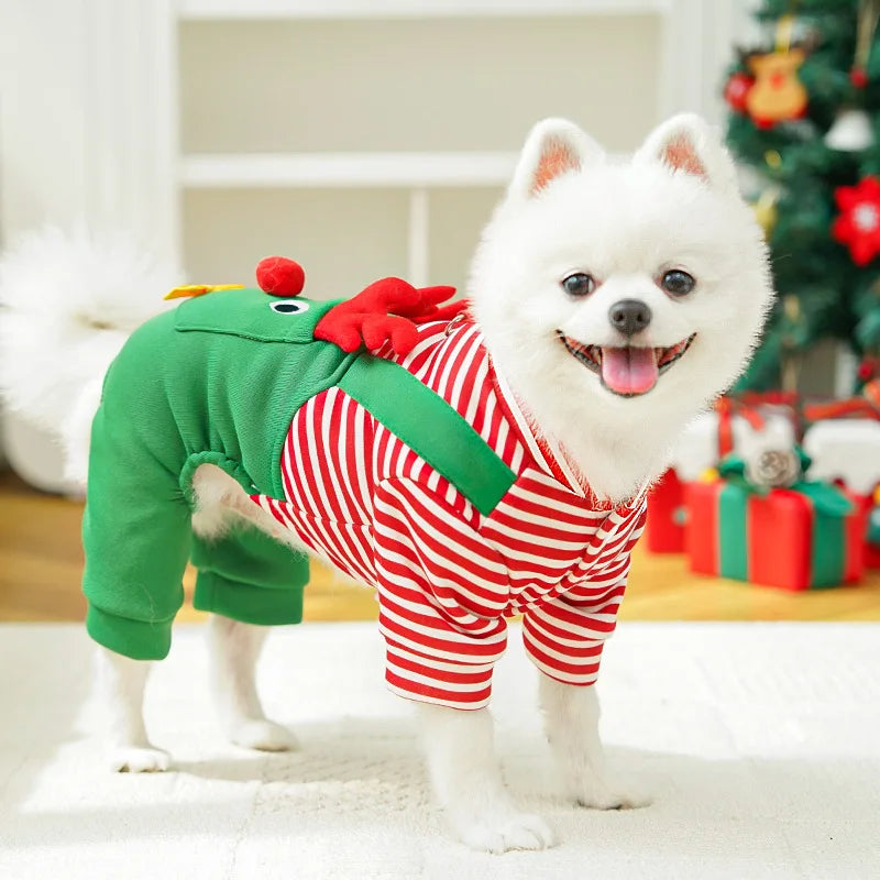 Dog Christmas Pajamas, Funny Elf Costume for Small Dogs, Soft Pet Costumes Xmas Warm Puppy Winter Clothes, Holiday Dog Supplies