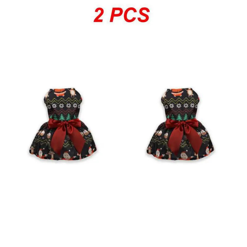 Pet Christmas Clothes Dog Dress Xmas Dress Waistband Bow Decoration Holiday Dresses Puppy Skirt Comfortable Pet Supplies