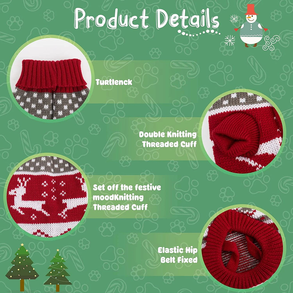 Christmas Dog Sweater Medium Large Dogs Reindeer Snowflake Knitted Sweater Xmas Holiday Pet Clothes Turtleneck Knitwear Pullover