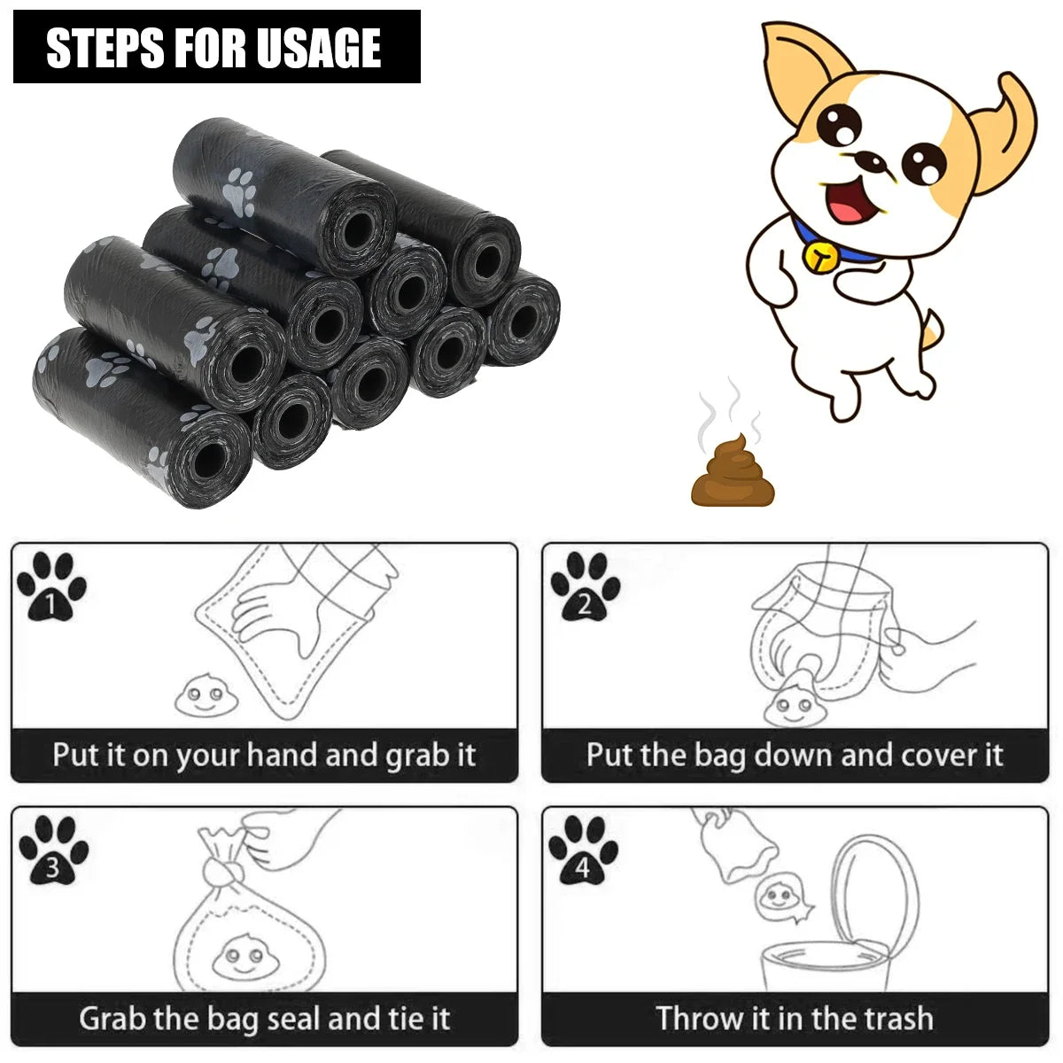 10/30/50Roll Dog Poop Disposable Pet Waste Bags Dog  Design Pet Poop Clean Pick Up Bone Bag Dispenser Tools
