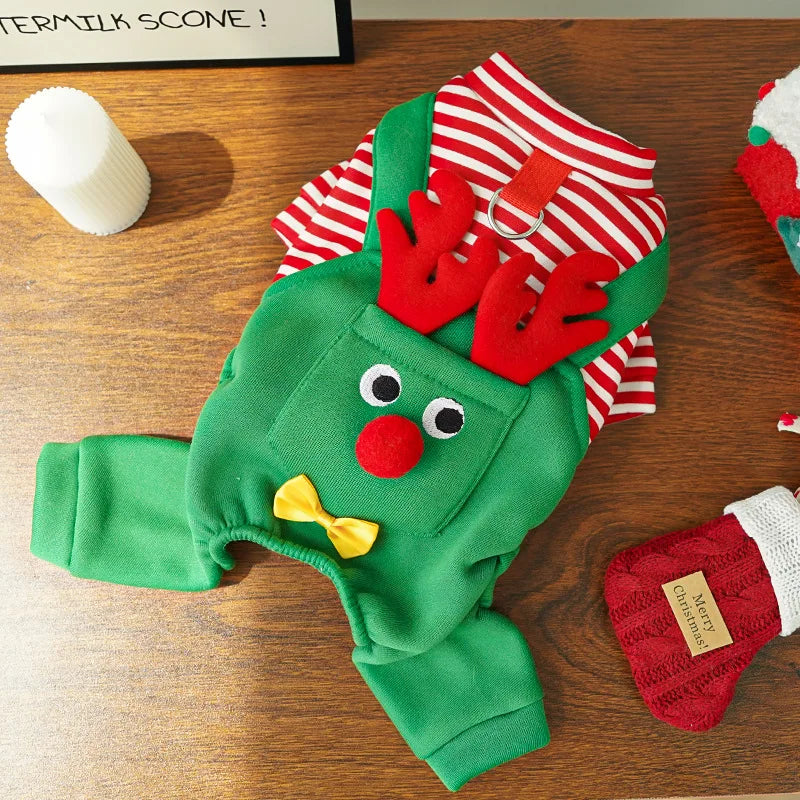 Dog Christmas Pajamas, Funny Elf Costume for Small Dogs, Soft Pet Costumes Xmas Warm Puppy Winter Clothes, Holiday Dog Supplies