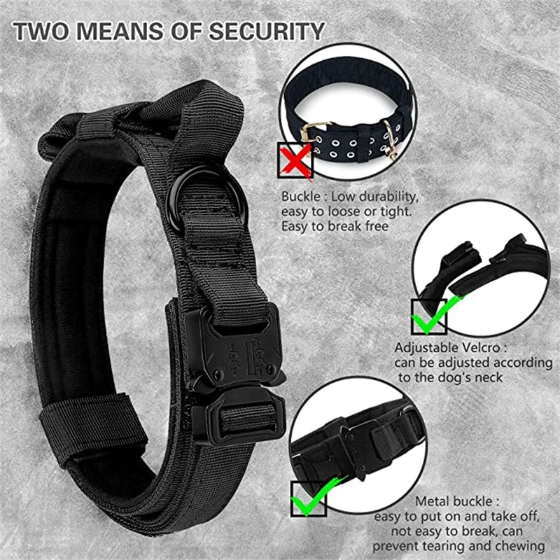 Durable Tactical Dog Collar and Leash Adjustable Military Pet Collar Leash Medium Large Dog German Shepherd Training Accessories