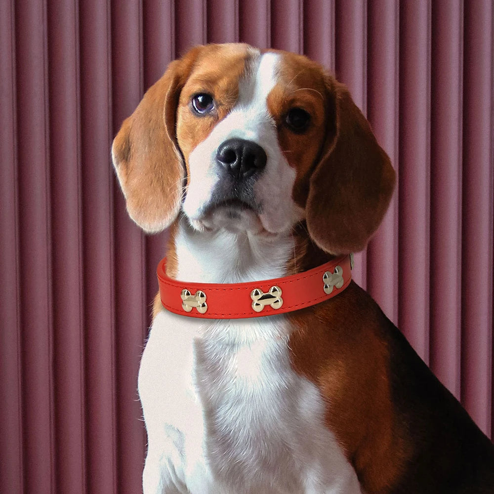 Adjustable Dog Collar Soft Leather Puppy Cat Collars Necklace Cute Bone Accessories For Small Medium Dogs Cats Chihuahua Pitbull
